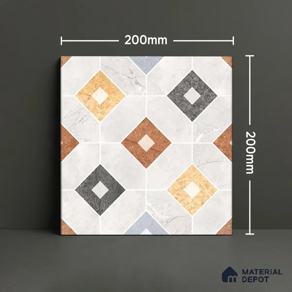 Moroccan Wall & Floor Tile TL 05981 Gamma 200 x 200 mm Vitrified Glue Matte Finish - 9 mm | Ideal For Bathroom, Kitchen, Dining Areas | 2 mm Spacer is Mandatory | Please Expect a Slight Variation of Pattern (Sample)