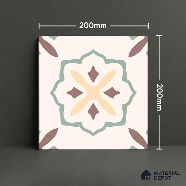 Moroccan Wall & Floor Tile TL 05983 Giza 200 x 200 mm Vitrified Full Body Glue Matte Finish - 9 mm | Ideal For Bathroom, Kitchen, Dining Areas | 2 mm Spacer is Mandatory | Please Expect a Slight Variation of Pattern