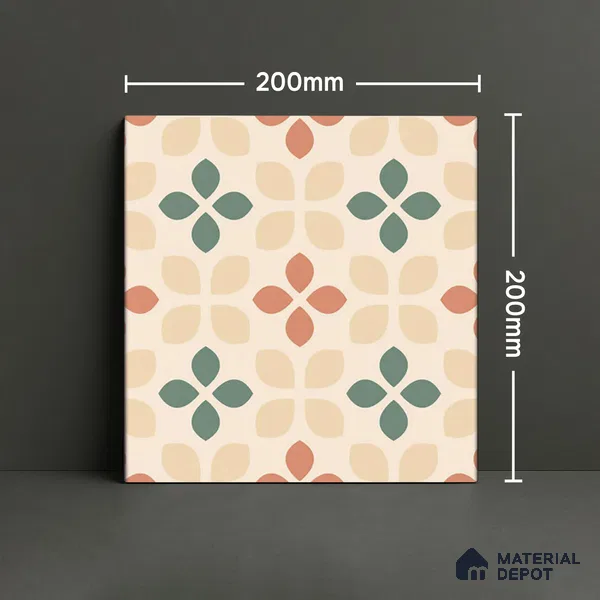Moroccan Wall & Floor Tile TL 05985 Gombe 200 x 200 mm Vitrified Glue Matte Finish - 9 mm | Ideal For Bathroom, Kitchen, Dining Areas | 2 mm Spacer is Mandatory | Please Expect a Slight Variation of Pattern (Sample)