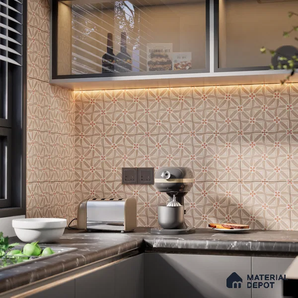 Moroccan Wall & Floor Tile TL 05986 Star Flower 200 x 200 mm Vitrified Glue Matte Finish - 9 mm | Ideal For Bathroom, Kitchen, Dining Areas | Please Expect a Slight Variation of Pattern (Sample)