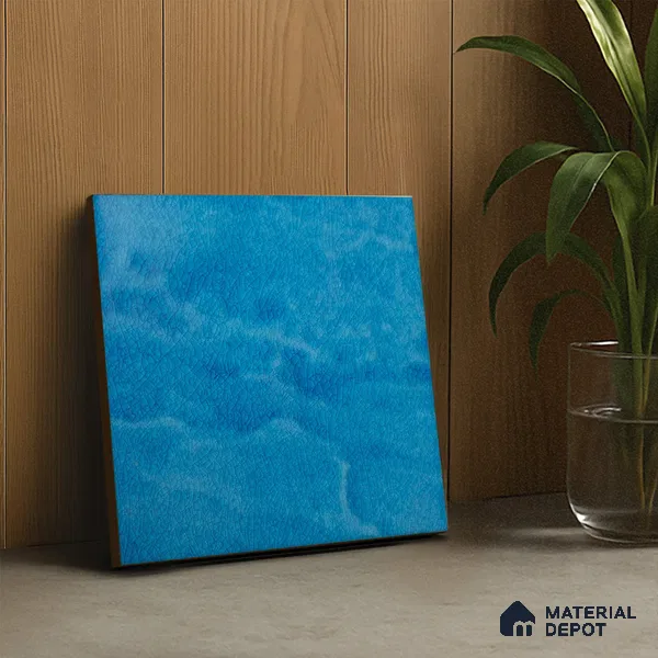 Punch Wall Handmade Tile TL 05870 B Pattern 2 Aqua Crackle 148 mm x 148 mm Vitrified - 9 mm | Random Mix Patterns | Suitable For Living Room, Bedroom, Kitchen