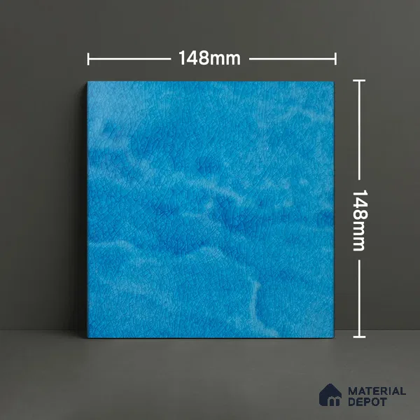 Punch Wall Handmade Tile TL 05870 B Pattern 2 Aqua Crackle 148 mm x 148 mm Vitrified - 9 mm | Random Mix Patterns | Suitable For Living Room, Bedroom, Kitchen
