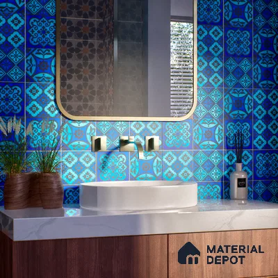 Moroccan Wall Handmade Tile TL 05870 Pattern 1 Aqua Medley 148 mm x 148 mm Vitrified - 9 mm | Random Mix Patterns | Suitable For Living Room, Bedroom, Kitchen