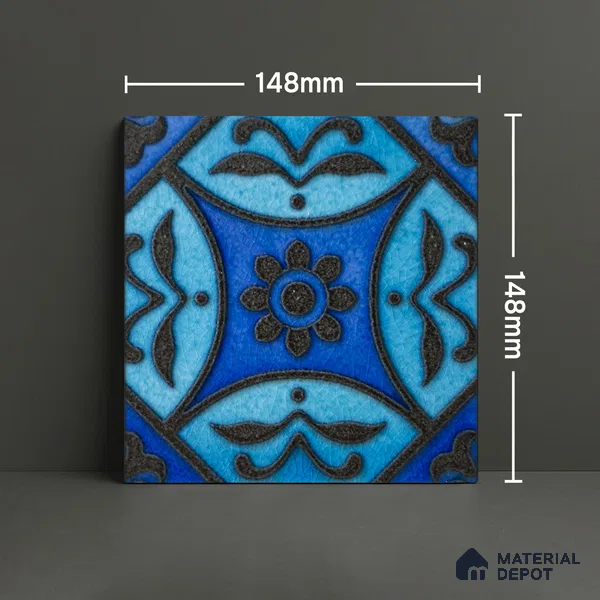 Moroccan Wall Handmade Tile TL 05870 Pattern 1 Aqua Medley 148 mm x 148 mm Vitrified - 9 mm | Random Mix Patterns | Suitable For Living Room, Bedroom, Kitchen