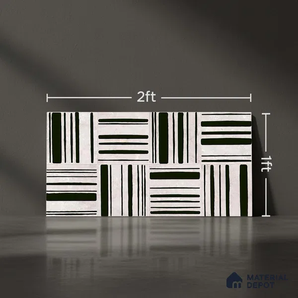 Highlighter Wall Tile TL 05335 Splendore Highlighter 2 Black Bianco 2 ft x 1 ft Ceramic Matte Finish - 9 mm | Suitable for Kitchen, Bathroom & Balcony Walls (Sample)