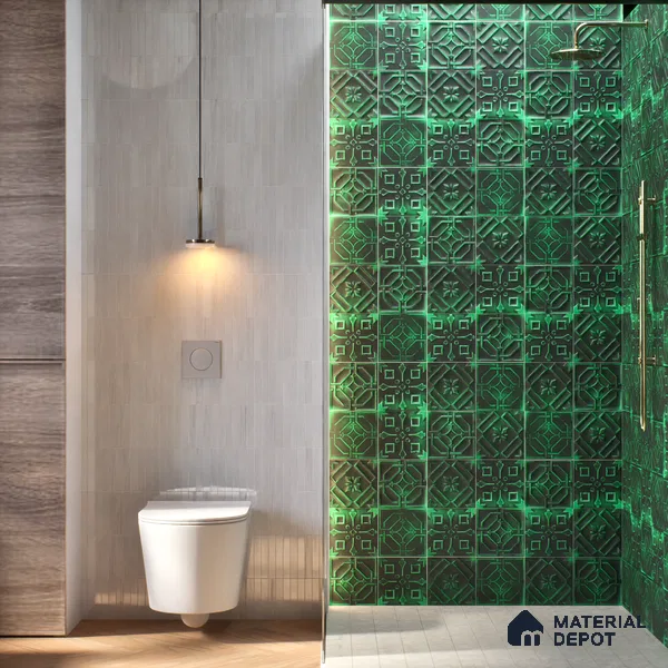 Moroccan Wall Tile TL 05637 Tangier Emerald Sculpture 6 x 6 inch Ceramic Matte Finish - 9 mm | 5 Random Faces | Suitable for Living Room, Bathroom, Kitchen & Backsplash