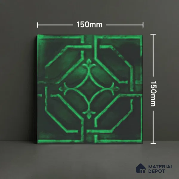 Moroccan Wall Tile TL 05637 Tangier Emerald Sculpture 6 x 6 inch Ceramic Matte Finish - 9 mm | 5 Random Faces | Suitable for Living Room, Bathroom, Kitchen & Backsplash