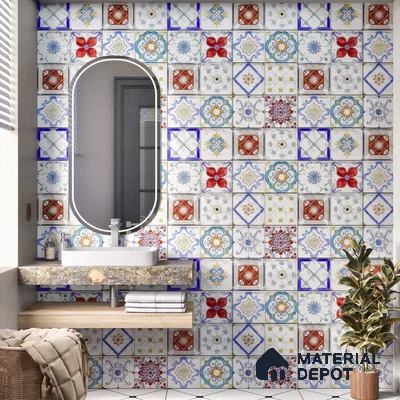 Moroccan Wall & Floor Tile TL 06335 B Mesh 12 inch x 12 inch Ceramic Matte Finish - 9.5 mm | Suitable for Accent/Feature Walls, Bathroom, Kitchen, Dining Area | Please Expect a Slight Variation of Pattern