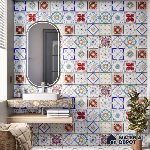 Moroccan Wall & Floor Tile TL 06335 B Mesh 12 inch x 12 inch Ceramic Matte Finish - 9.5 mm | Suitable for Accent / Feature Walls, Bathroom, Kitchen Backsplashes, Dining Area | Please Expect a Slight Variation of Pattern