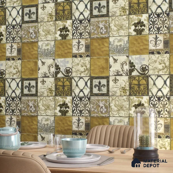 Moroccan Wall Tile TL 06335 Linea 12 inch x 12 inch Ceramic Matte Finish - 9.5 mm | Suitable for Accent/Feature Walls, Bathroom, Kitchen, Dining Area | Please Expect a Slight Variation of Pattern