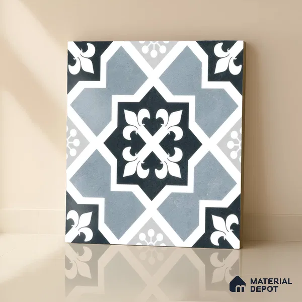 Moroccan Wall & Floor Tile TL 00294 Sky Blue Matte Finish 1 ft x 1 ft Glazed Vitrified Tile - 12 mm | Suitable for Bathroom, Kitchen, Dining Area | Please Expect a Slight Variation of Pattern