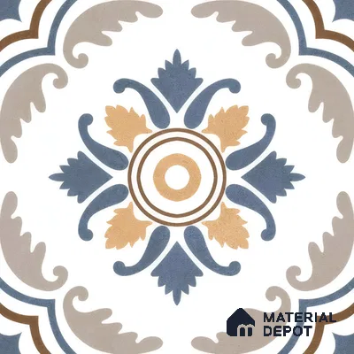 Moroccan Wall & Floor Tile TL 00295 Orange & Blue Matte Finish 1 ft x 1 ft Glazed Vitrified Tile - 12 mm | Suitable For Bathroom, Kitchen, Living Area | Please Expect a Slight Variation of Pattern