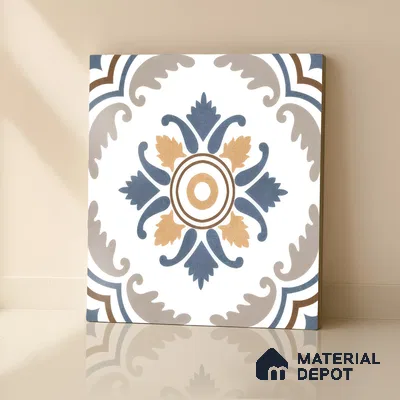 Moroccan Wall & Floor Tile TL 00295 Orange & Blue Matte Finish 1 ft x 1 ft Glazed Vitrified Tile - 12 mm | Suitable For Bathroom, Kitchen, Living Area | Please Expect a Slight Variation of Pattern
