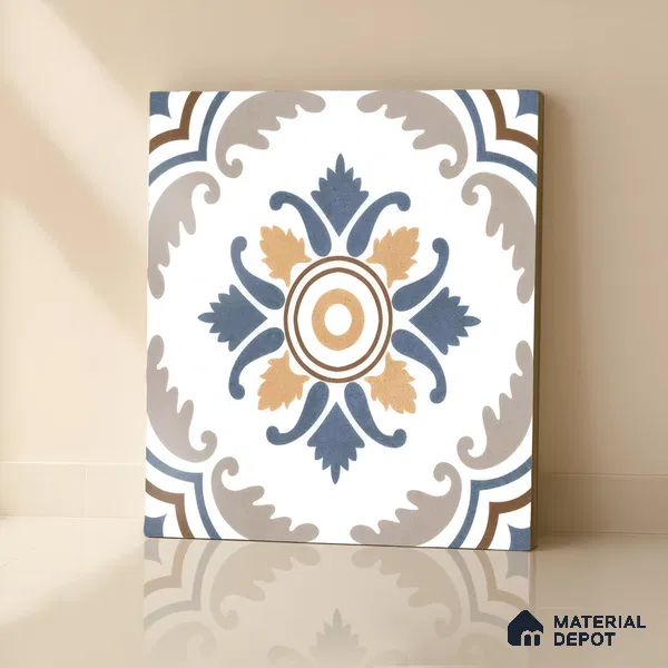 Moroccan Wall & Floor Tile TL 00295 Orange & Blue Matte Finish 1 ft x 1 ft Glazed Vitrified Tile - 12 mm | Suitable For Bathroom, Kitchen, Living Area | Please Expect a Slight Variation of Pattern