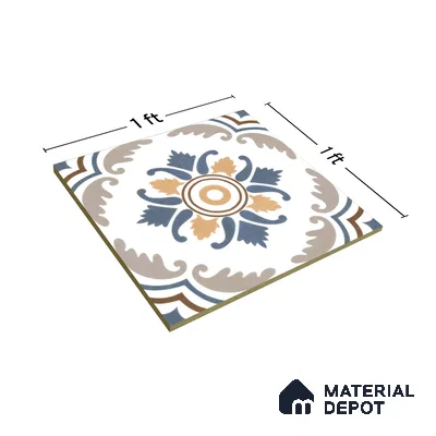 Moroccan Wall & Floor Tile TL 00295 Orange & Blue Matte Finish 1 ft x 1 ft Glazed Vitrified Tile - 12 mm | Suitable For Bathroom, Kitchen, Living Area | Please Expect a Slight Variation of Pattern