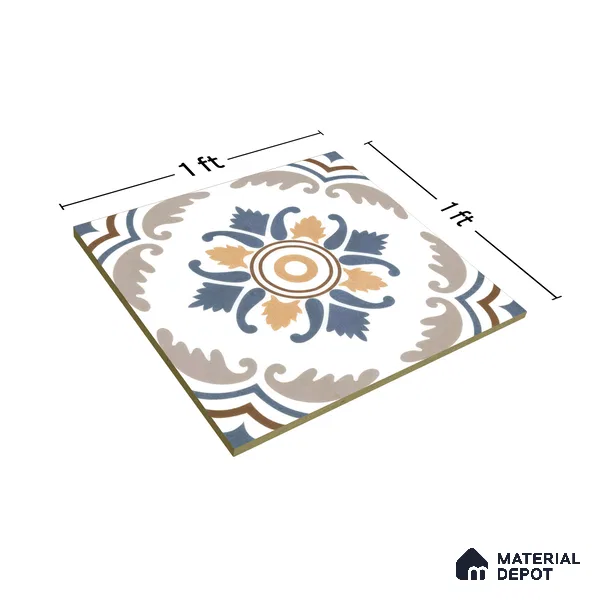 Moroccan Wall & Floor Tile TL 00295 Orange & Blue Matte Finish 1 ft x 1 ft Glazed Vitrified Tile - 12 mm | Suitable For Bathroom, Kitchen, Living Area | Please Expect a Slight Variation of Pattern