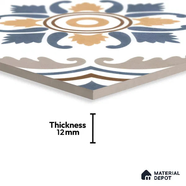 Moroccan Wall & Floor Tile TL 00295 Orange & Blue Matte Finish 1 ft x 1 ft Glazed Vitrified Tile - 12 mm | Suitable For Bathroom, Kitchen, Living Area | Please Expect a Slight Variation of Pattern