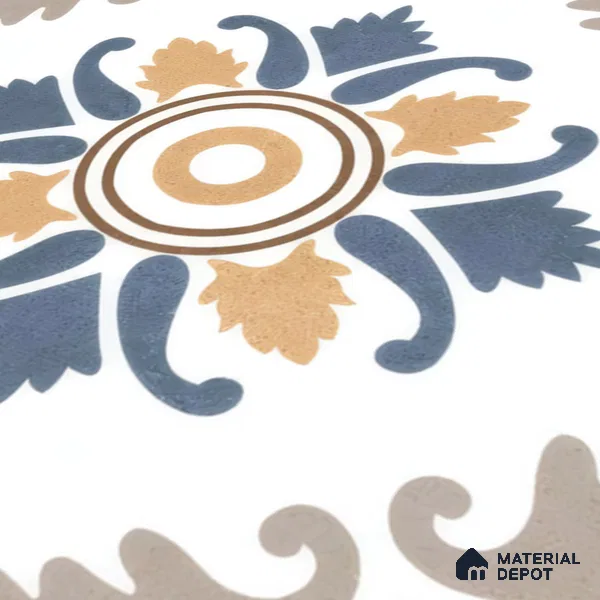 Moroccan Wall & Floor Tile TL 00295 Orange & Blue Matte Finish 1 ft x 1 ft Glazed Vitrified Tile - 12 mm | Suitable For Bathroom, Kitchen, Living Area | Please Expect a Slight Variation of Pattern