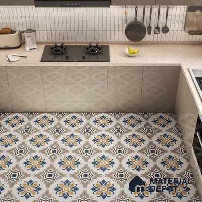 Moroccan Wall & Floor Tile TL 00295 Orange & Blue Matte Finish 1 ft x 1 ft Glazed Vitrified Tile - 12 mm | Suitable For Bathroom, Kitchen, Living Area | Please Expect a Slight Variation of Pattern
