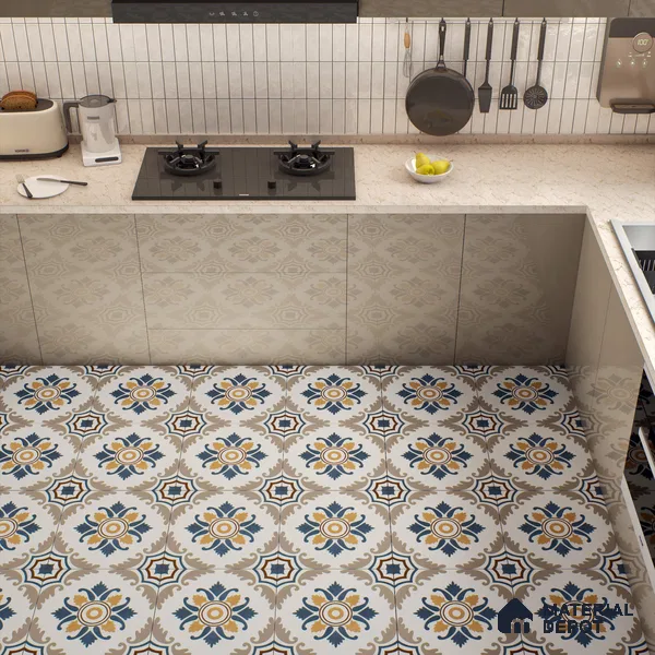 Moroccan Wall & Floor Tile TL 00295 Orange & Blue Matte Finish 1 ft x 1 ft Glazed Vitrified Tile - 12 mm | Suitable For Bathroom, Kitchen, Living Area | Please Expect a Slight Variation of Pattern