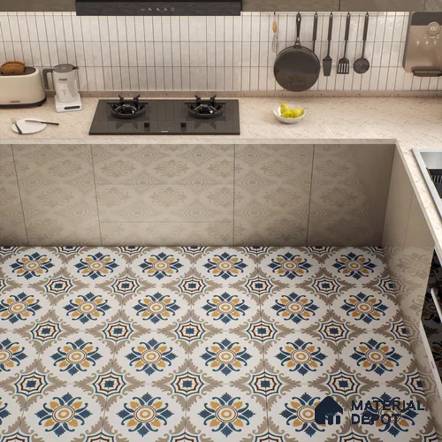 Moroccan Wall & Floor Tile TL 00295 Orange & Blue Matte Finish 1 ft x 1 ft Glazed Vitrified Tile - 12 mm | Suitable for Bathroom, Kitchen, Dining Area | Please Expect a Slight Variation of Pattern