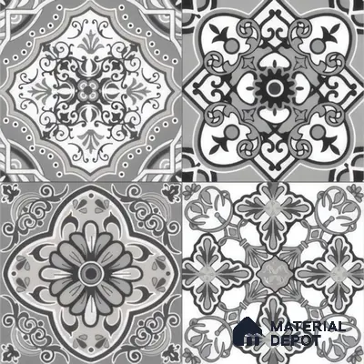 Moroccan Wall & Floor Tile TL 00296 Grey Matte Finish 1 ft x 1 ft Glazed Vitrified Tile - 12 mm | Suitable For Bathroom, Kitchen, Living Area | Please Expect a Slight Variation of Pattern
