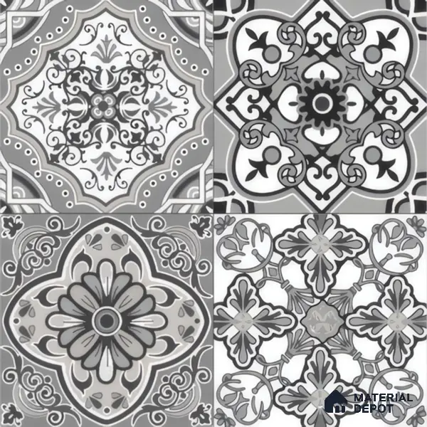 Moroccan Wall & Floor Tile TL 00296 Grey Matte Finish 1 ft x 1 ft Glazed Vitrified Tile - 12 mm | Suitable For Bathroom, Kitchen, Living Area | Please Expect a Slight Variation of Pattern