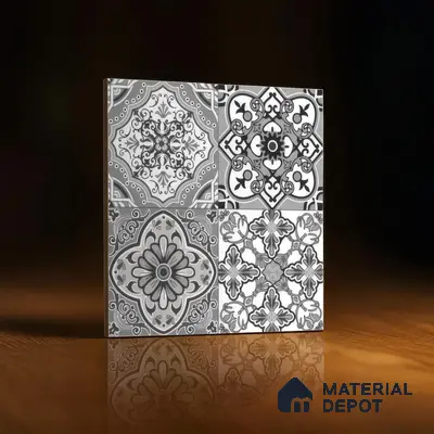 Moroccan Wall & Floor Tile TL 00296 Grey Matte Finish 1 ft x 1 ft Glazed Vitrified Tile - 12 mm | Suitable For Bathroom, Kitchen, Living Area | Please Expect a Slight Variation of Pattern
