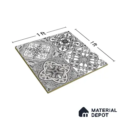 Moroccan Wall & Floor Tile TL 00296 Grey Matte Finish 1 ft x 1 ft Glazed Vitrified Tile - 12 mm | Suitable For Bathroom, Kitchen, Living Area | Please Expect a Slight Variation of Pattern