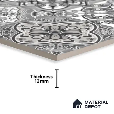 Moroccan Wall & Floor Tile TL 00296 Grey Matte Finish 1 ft x 1 ft Glazed Vitrified Tile - 12 mm | Suitable For Bathroom, Kitchen, Living Area | Please Expect a Slight Variation of Pattern