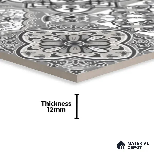 Moroccan Wall & Floor Tile TL 00296 Grey Matte Finish 1 ft x 1 ft Glazed Vitrified Tile - 12 mm | Suitable For Bathroom, Kitchen, Living Area | Please Expect a Slight Variation of Pattern