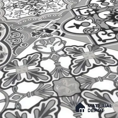 Moroccan Wall & Floor Tile TL 00296 Grey Matte Finish 1 ft x 1 ft Glazed Vitrified Tile - 12 mm | Suitable For Bathroom, Kitchen, Living Area | Please Expect a Slight Variation of Pattern