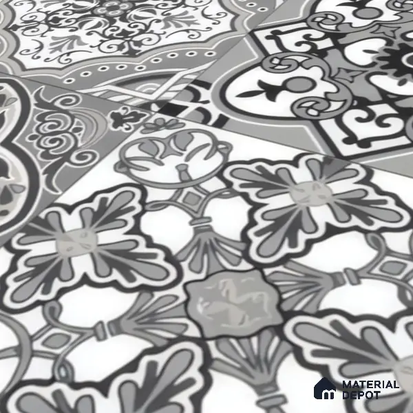 Moroccan Wall & Floor Tile TL 00296 Grey Matte Finish 1 ft x 1 ft Glazed Vitrified Tile - 12 mm | Suitable For Bathroom, Kitchen, Living Area | Please Expect a Slight Variation of Pattern