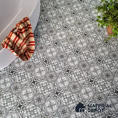 Moroccan Wall & Floor Tile TL 00296 Grey Matte Finish 1 ft x 1 ft Glazed Vitrified Tile - 12 mm | Suitable For Bathroom, Kitchen, Living Area | Please Expect a Slight Variation of Pattern