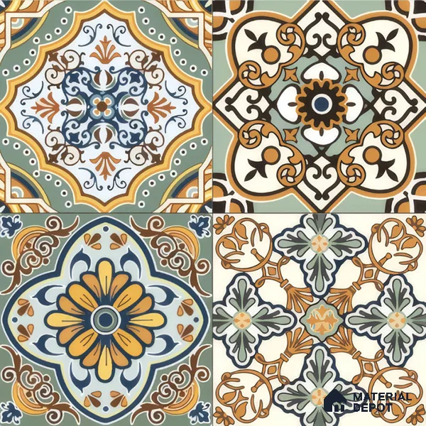 Moroccan Wall & Floor Tile TL 00297 Orange & Yellow Matte Finish 1 ft x 1 ft Glazed Vitrified Tile - 12 mm | Suitable For Bathroom, Kitchen, Living Area (Sample)