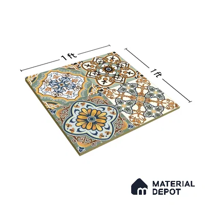 Moroccan Wall & Floor Tile TL 00297 Orange & Yellow Matte Finish 1 ft x 1 ft Glazed Vitrified Tile - 12 mm | Suitable For Bathroom, Kitchen, Living Area (Sample)
