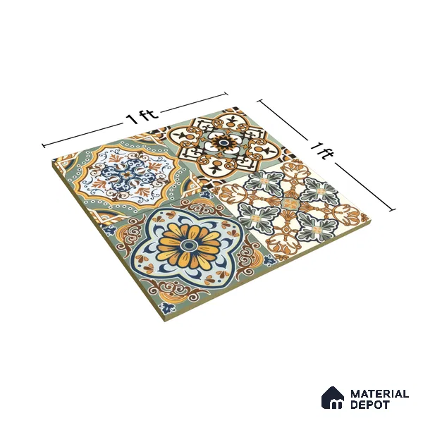 Moroccan Wall & Floor Tile TL 00297 Orange & Yellow Matte Finish 1 ft x 1 ft Glazed Vitrified Tile - 12 mm | Suitable For Bathroom, Kitchen, Living Area (Sample)