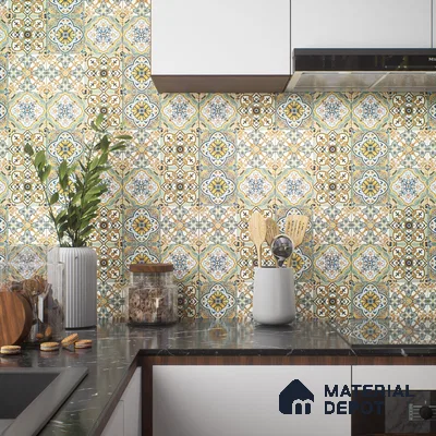 Moroccan Wall & Floor Tile TL 00297 Orange & Yellow Matte Finish 1 ft x 1 ft Glazed Vitrified Tile - 12 mm | Suitable For Bathroom, Kitchen, Living Area (Sample)