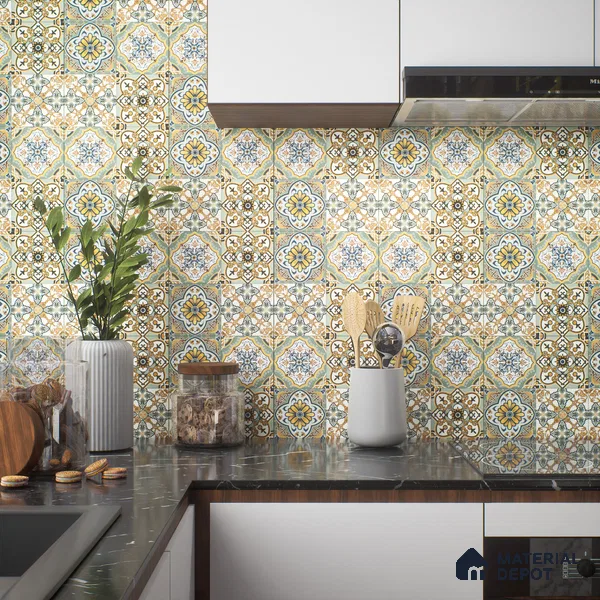 Moroccan Wall & Floor Tile TL 00297 Orange & Yellow Matte Finish 1 ft x 1 ft Glazed Vitrified Tile - 12 mm | Suitable For Bathroom, Kitchen, Living Area (Sample)