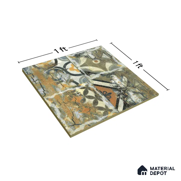 Moroccan Wall & Floor Tile TL 00298 Orange & Green Matte Finish 1 ft x 1 ft Glazed Vitrified Tile - 12 mm | Suitable For Bathroom, Kitchen, Living Area | Please Expect a Slight Variation of Pattern (Sample)