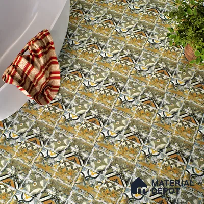 Moroccan Wall & Floor Tile TL 00298 Orange & Green Matte Finish 1 ft x 1 ft Glazed Vitrified Tile - 12 mm | Suitable For Bathroom, Kitchen, Living Area | Please Expect a Slight Variation of Pattern (Sample)