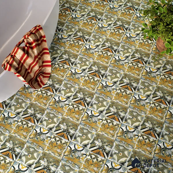 Moroccan Wall & Floor Tile TL 00298 Orange & Green Matte Finish 1 ft x 1 ft Glazed Vitrified Tile - 12 mm | Suitable For Bathroom, Kitchen, Living Area | Please Expect a Slight Variation of Pattern (Sample)