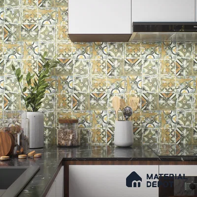 Moroccan Wall & Floor Tile TL 00298 Orange & Green Matte Finish 1 ft x 1 ft Glazed Vitrified Tile - 12 mm | Suitable For Bathroom, Kitchen, Living Area | Please Expect a Slight Variation of Pattern (Sample)