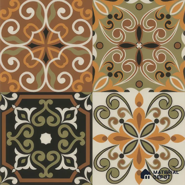 Moroccan Wall & Floor Tile TL 00299 Orange & Brown Matte Finish 1 ft x 1 ft Glazed Vitrified Tile - 12 mm | Suitable For Bathroom, Kitchen, Living Area | Please Expect a Slight Variation of Pattern