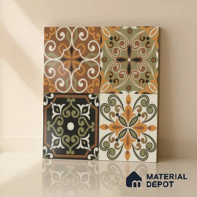 Moroccan Wall & Floor Tile TL 00299 Orange & Brown Matte Finish 1 ft x 1 ft Glazed Vitrified Tile - 12 mm | Suitable For Bathroom, Kitchen, Living Area | Please Expect a Slight Variation of Pattern