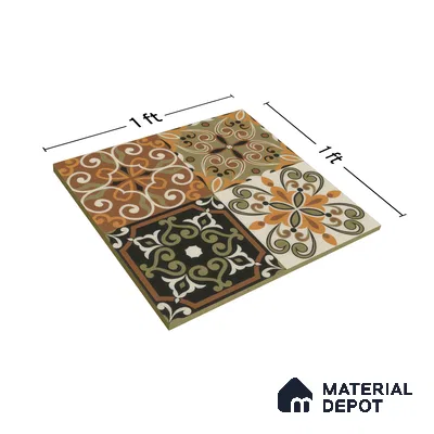 Moroccan Wall & Floor Tile TL 00299 Orange & Brown Matte Finish 1 ft x 1 ft Glazed Vitrified Tile - 12 mm | Suitable For Bathroom, Kitchen, Living Area | Please Expect a Slight Variation of Pattern