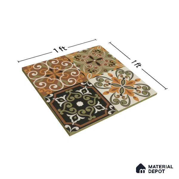 Moroccan Wall & Floor Tile TL 00299 Orange & Brown Matte Finish 1 ft x 1 ft Glazed Vitrified Tile - 12 mm | Suitable For Bathroom, Kitchen, Living Area | Please Expect a Slight Variation of Pattern