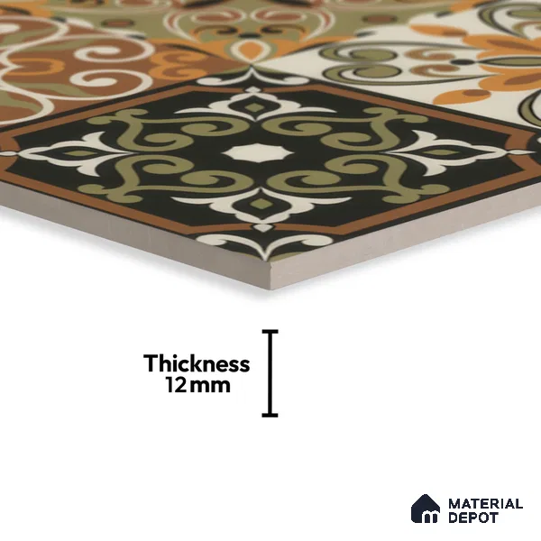 Moroccan Wall & Floor Tile TL 00299 Orange & Brown Matte Finish 1 ft x 1 ft Glazed Vitrified Tile - 12 mm | Suitable For Bathroom, Kitchen, Living Area | Please Expect a Slight Variation of Pattern
