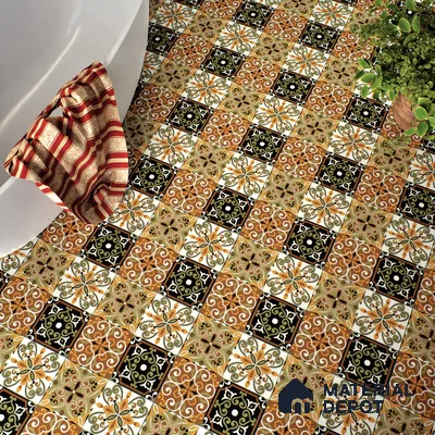 Moroccan Wall & Floor Tile TL 00299 Orange & Brown Matte Finish 1 ft x 1 ft Glazed Vitrified Tile - 12 mm | Suitable For Bathroom, Kitchen, Living Area | Please Expect a Slight Variation of Pattern