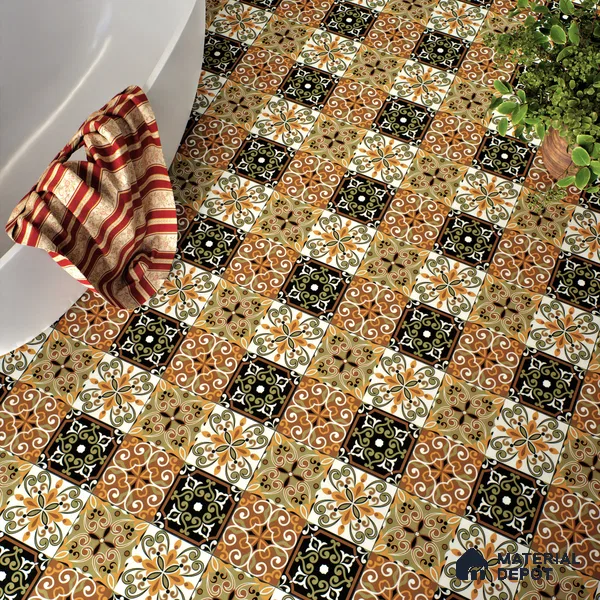 Moroccan Wall & Floor Tile TL 00299 Orange & Brown Matte Finish 1 ft x 1 ft Glazed Vitrified Tile - 12 mm | Suitable For Bathroom, Kitchen, Living Area | Please Expect a Slight Variation of Pattern